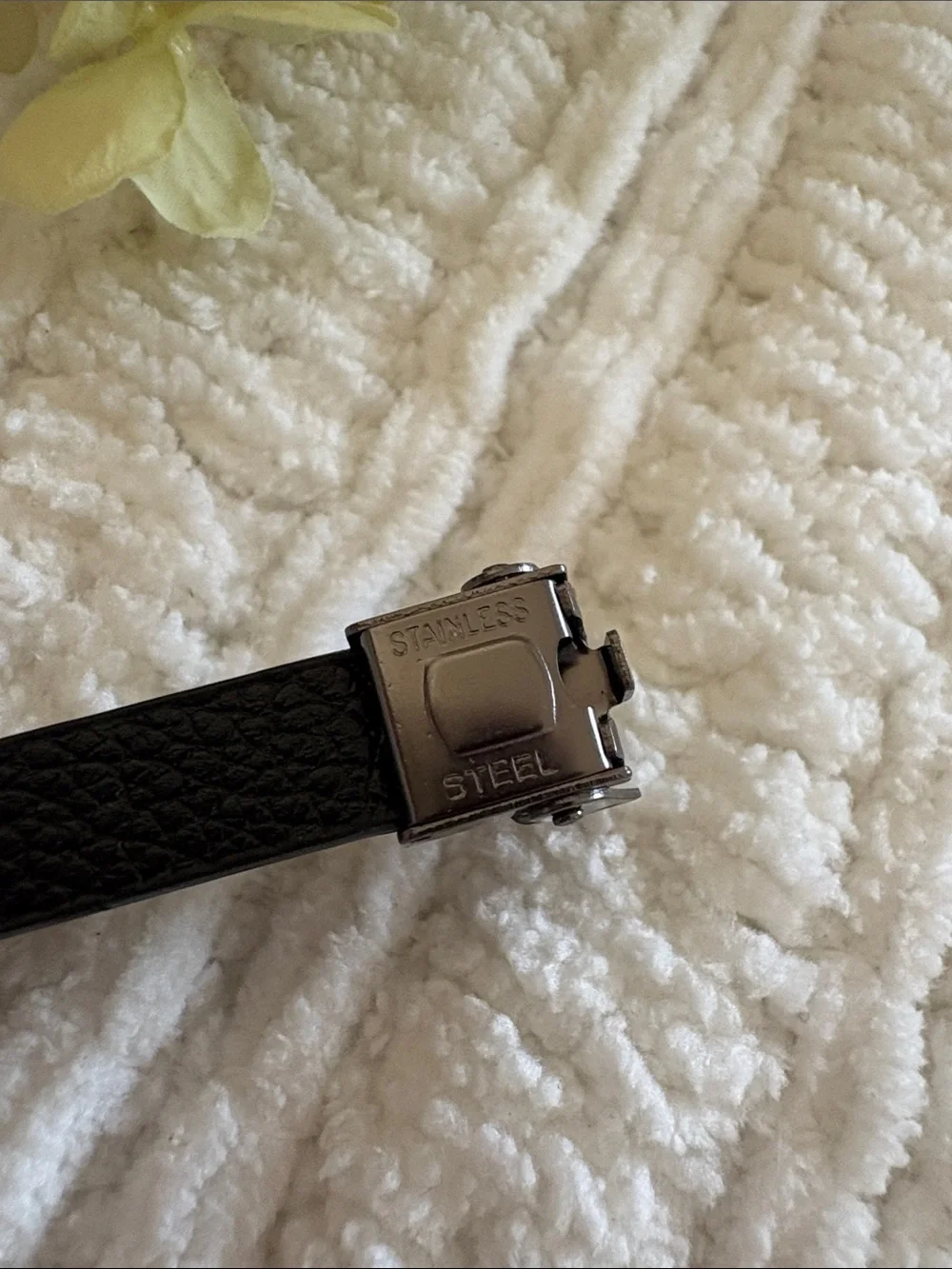 Men's Black Leather Bracelet with Stainless Accent